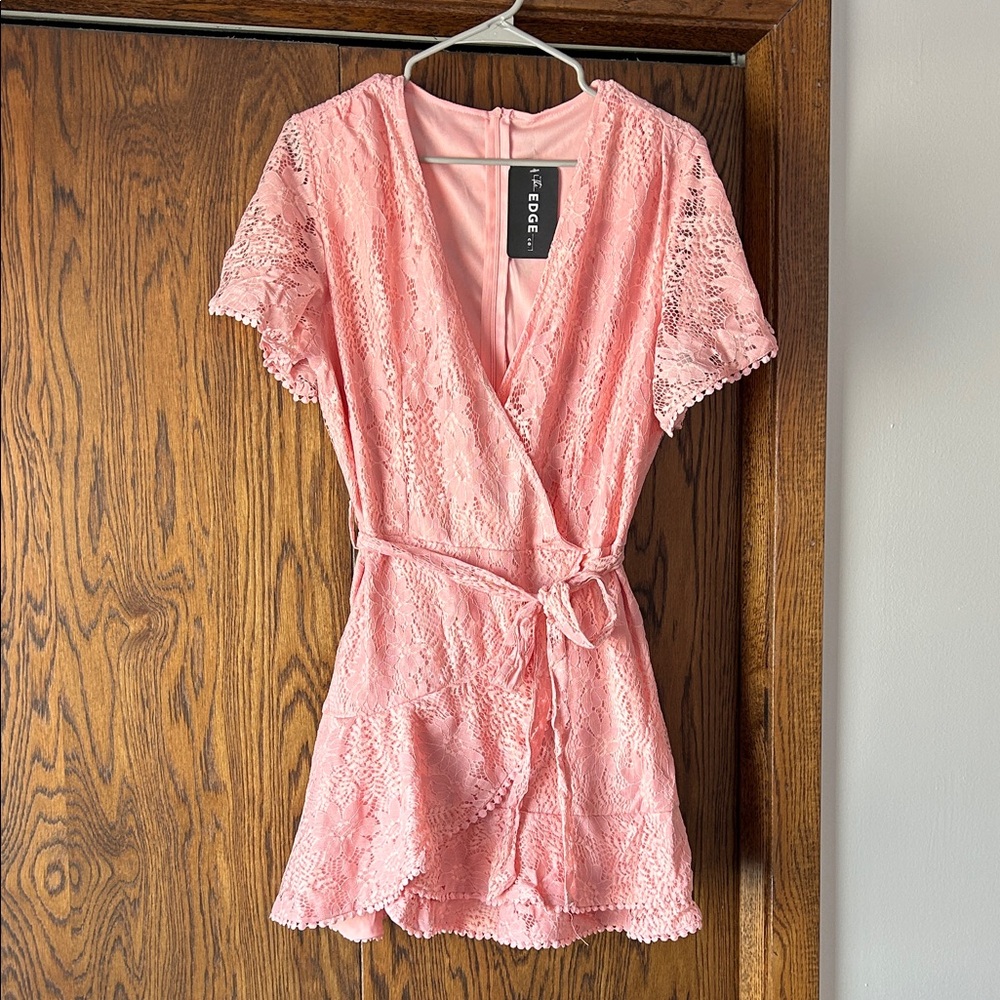 Pink Lace Wrap Dress
